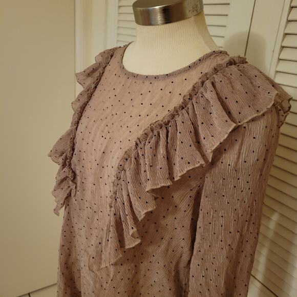 Mystree Sheer Ruffle Chiffon Polka Dot Bell Sleeve Blouse Small - Picture 3 of 8